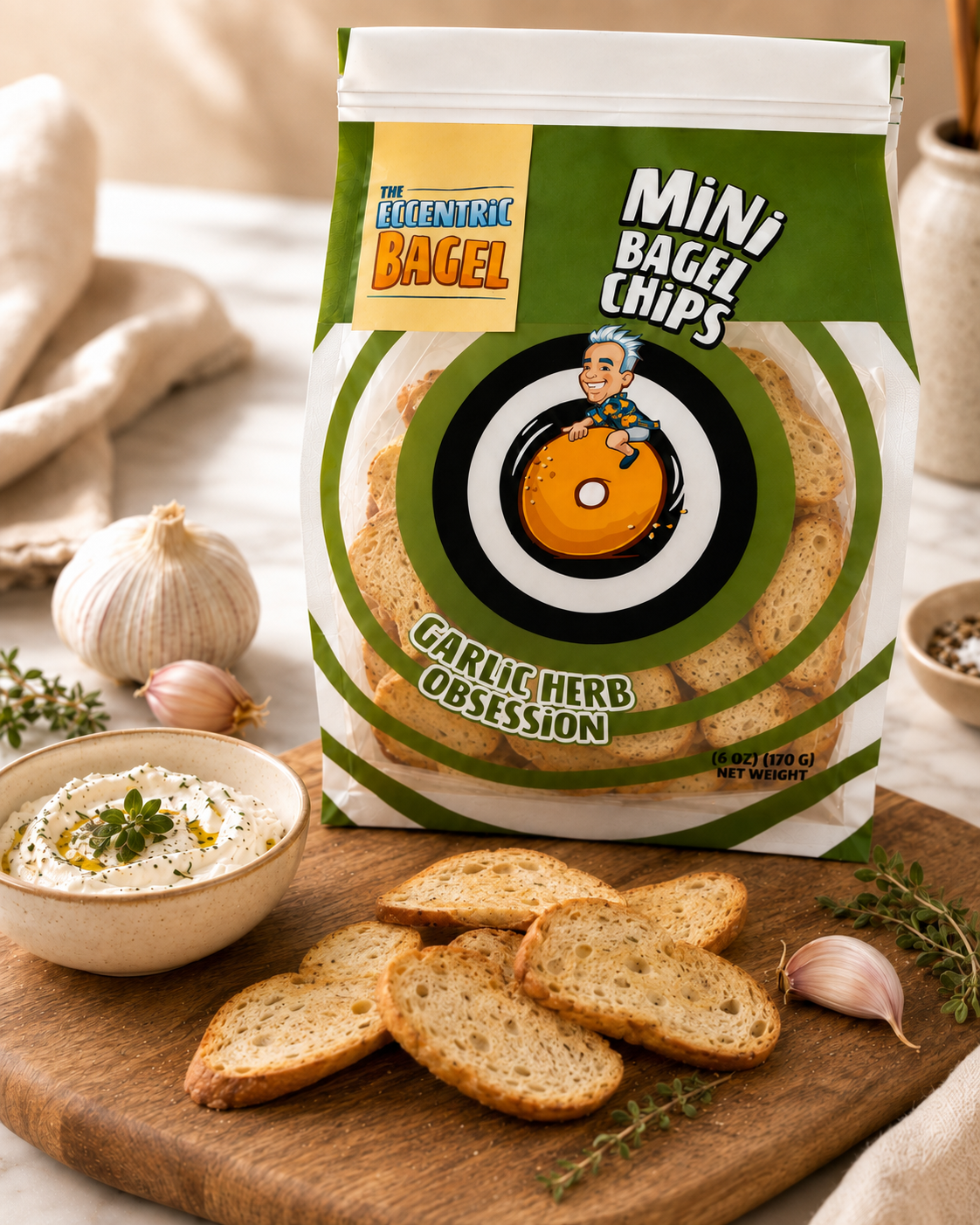 Eccentric Bagel Mini Chips: Garlic Herb Obsession